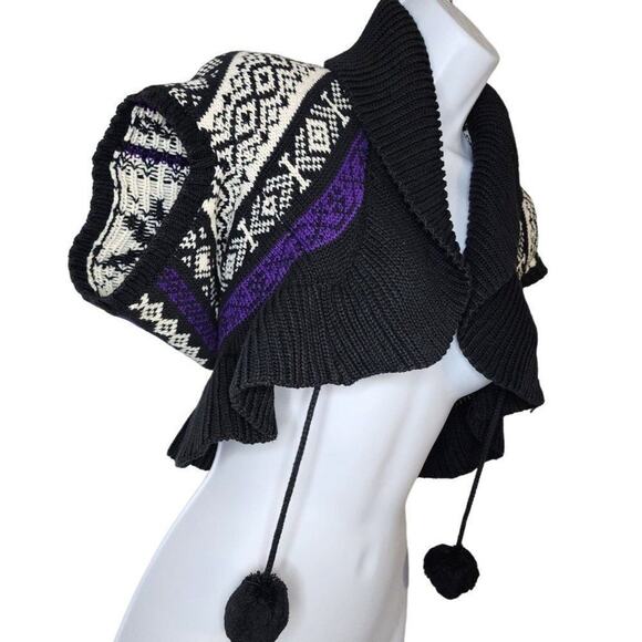 Ralph Lauren Chaps Women Sweaters, Aztec Print Knit Shrug With Pom Pom Tie, Sz M - Picture 4 of 7